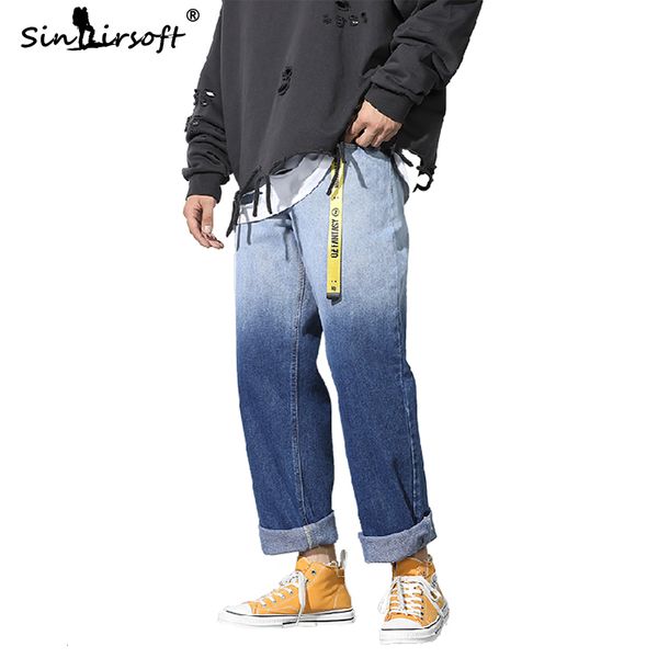 

new trend patchwork color men's streetwear wide leg full length pants male loose high street 2019 fashion autumn trousers s-5xl, Blue
