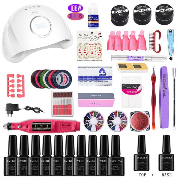 

sun5 max gel nail polish varnish extension kit with 108w/72w /80w led uv nail lamp kit for manicure set acrylic nails art tools