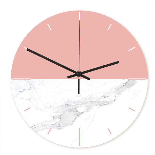 

1pc wall clock uv print hanging marble grain acrylic round clock decorative without battery for office home store