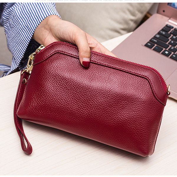 

designer clutch women leather handbags red genuine cow leather handbag with strap small clutches bag female y200520