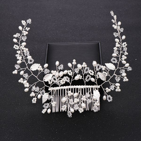 

trendy women wedding hair combs hair accessories for bridal headpiece handmade silver leaf pearl comb hair ornaments jewelry, Golden;white