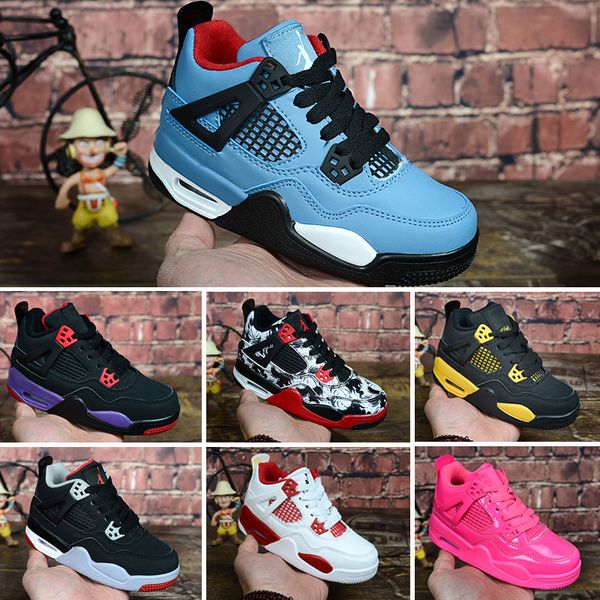 

jumpman 4 kids basketball shoes children outdoor sports shoes gym red chicago boy girls 4s luxury athletic sneakers eur 28-35, Black