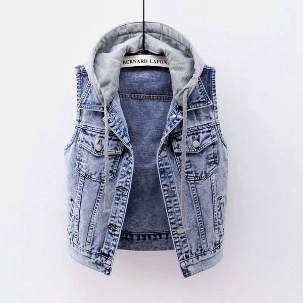 

summer fashion plus size 5xl removable hooded denim vest women waistcoat sleeveless jacket coat casual short jeans vests female, Black;white