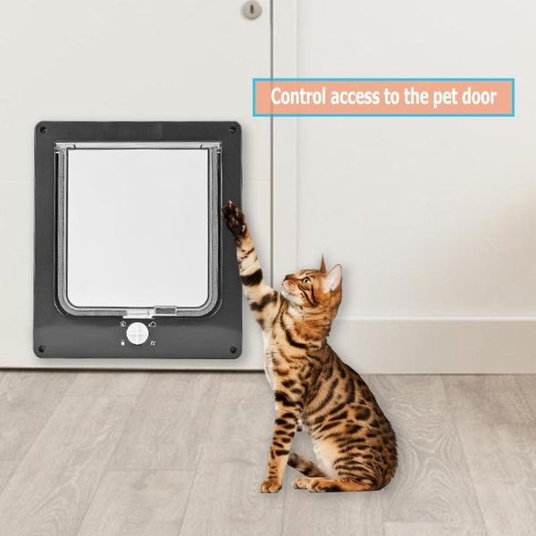 

4 way lockable dog cat kitten door security flap door abs plastic animal small pet cat dog gate door pet supplies