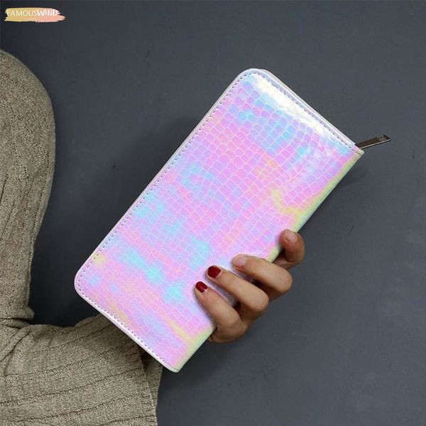 

new hologram women wallet clutch long holographic bag girl with zipper coin purse card id holders women wallets handy