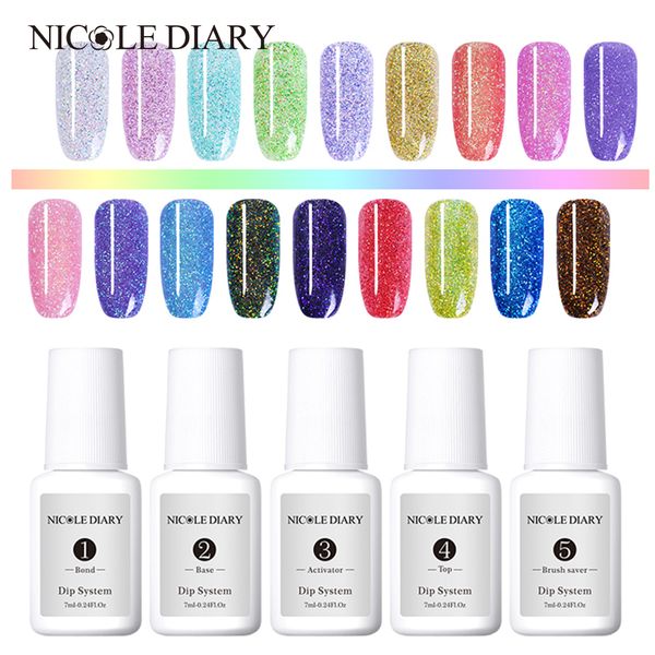 

6Pcs Погружение System Set Nail Art Dip порошок с Dip Base Top Активатор Bond Brush Saver Liquid Natural Dry Без лам