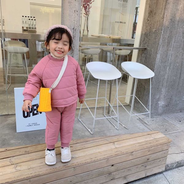 

winter new arrival korean style clothing sets cotton thickened and warm coat with long pants casual suit for cute boys and girls, White