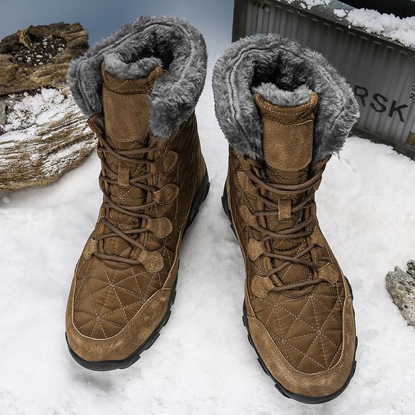 

winter warm plush fur snow boots men ankle tactical boot quality outdoor cotton hiking boot waterproof boots plus size 38-47, Black