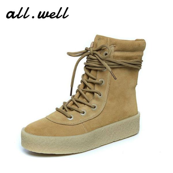 

genuine leather men / women flats short boots winter shoe khaki plus velvet suede snow boots,casual kanye west fur boot, Black