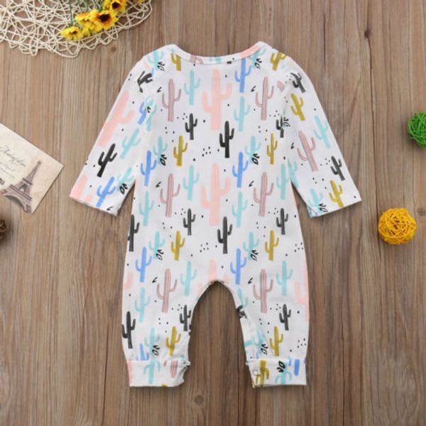 

2018 newborn infant baby boy girl cactus long sleeves romper jumpsuit outfit autumn sweet clothes, Blue
