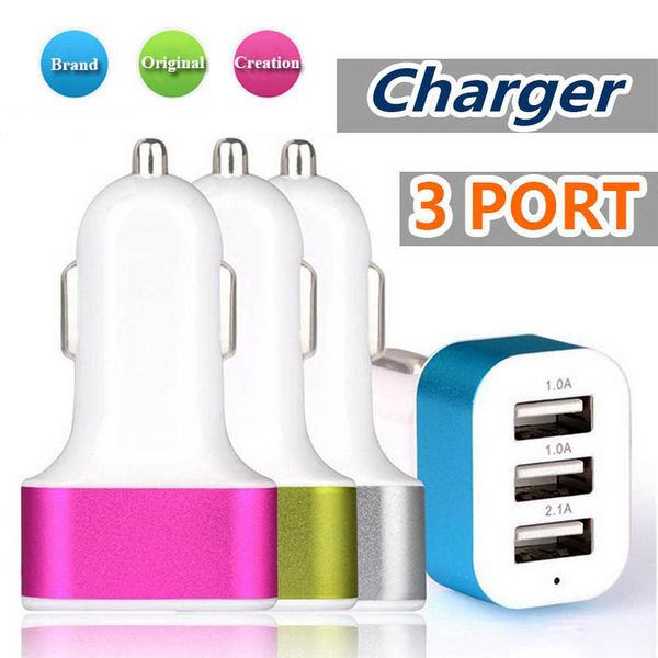 

3 usb ports aluminum metal car chargers triple usb ports vehicle charger travel charger adapter for iphone samsung smartphones