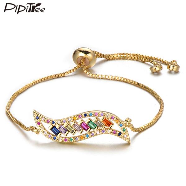 

pipitree multicolor cubic zirconia bracelet for women slider chain geometric charm bracelets wedding party jewelry, Golden;silver