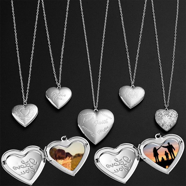 

5 стили unfoldable locket фото кулон серебро 925 я тебя люблю любовь сердце ожерелье ювелирные подарки для женщин, Silver