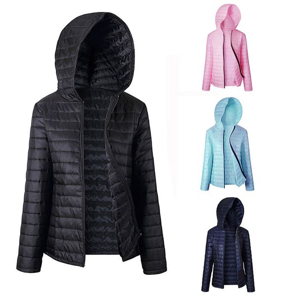 

2019 antumn winter fashion ladies zipper solid outwear ladies hooded jacket slim casual jacket plus size women coats, Black