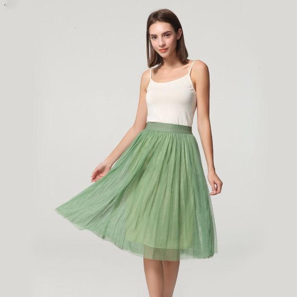 

юбки для женщин плиссированные юбки женщины chic два тюль плиссе midi юбки с подкладкой упругие высокой талией смазливая повседневный тверда, Black