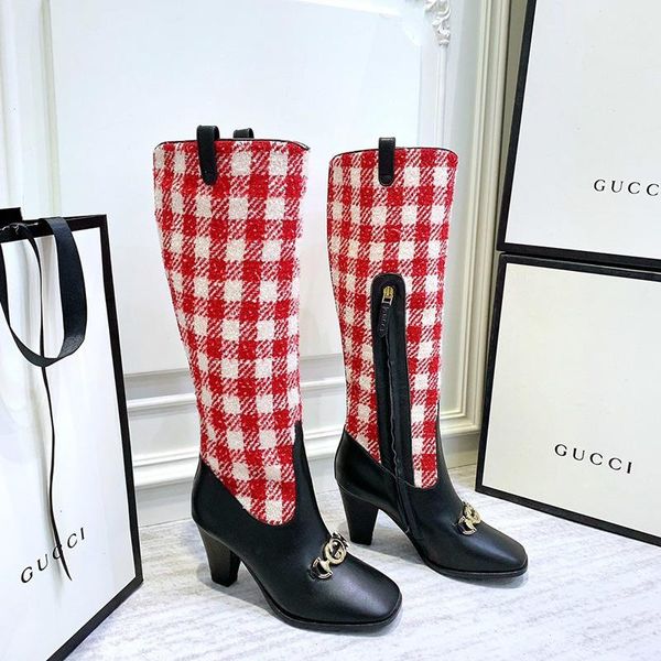 

authentic women's boots autumn and winter new ladies plaid tweed fashion knee boots high heel fashion martin boots tide
