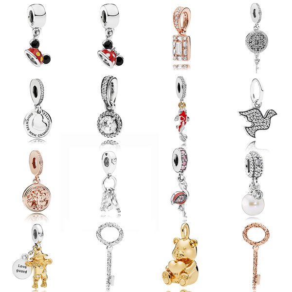 

new 2019 100% 925 sterling silver good fortune carp shine bear family pendant charm pandora fit diy original women bracelet jewelry gift, Black