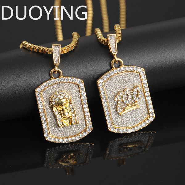

duoying selling necklace men hip- hop full rhinestone necklaces 100 points dog tag pendant tide pharaoh jewelry, Silver