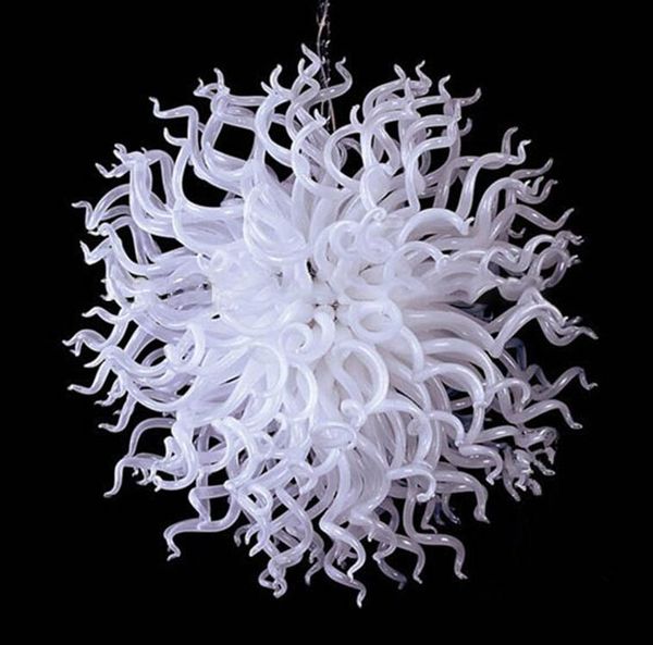 Murano Europeia vidro fundido Modern Chandelier Rodada LED Light Source 100% artesanal de vidro branco Lustre Venda