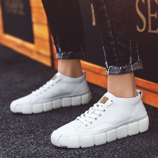 

new arrival spring summer comfortable casual shoes mens leather white shoes for men lace-up brand fashion flat shoes oxfords %, Black
