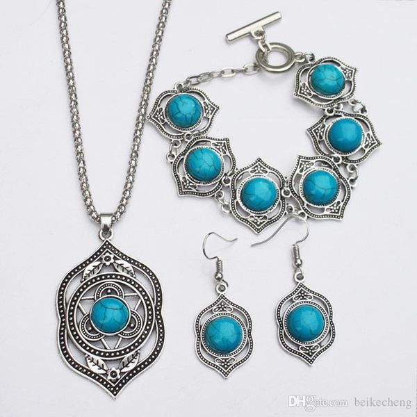

оптовые серьги браслет бирюза ожерелье устанавливает большие зеленый очарование ожерелье комплекты ювелирных изделий, Silver