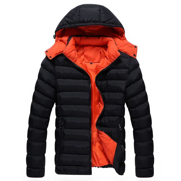 

men's winter solid color hooded thick down feather cotton-padded clothes jacket young men's loose and plus-size casual, Black