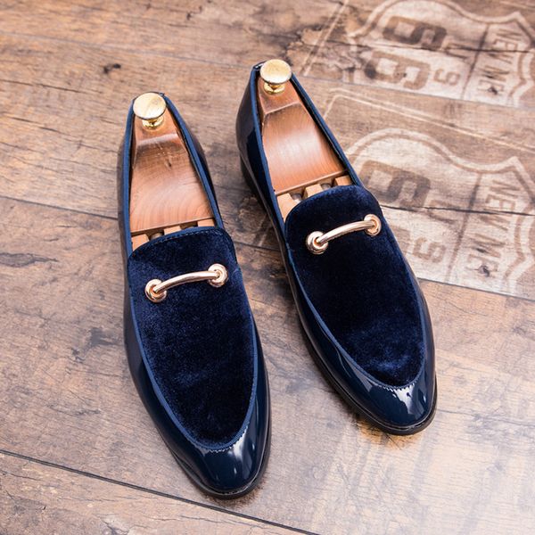 

chic mens pu leather stitching velvet loafers formal dress slip on wingtip shoes oxfords metal decor plus size 38-48 a1178, Black