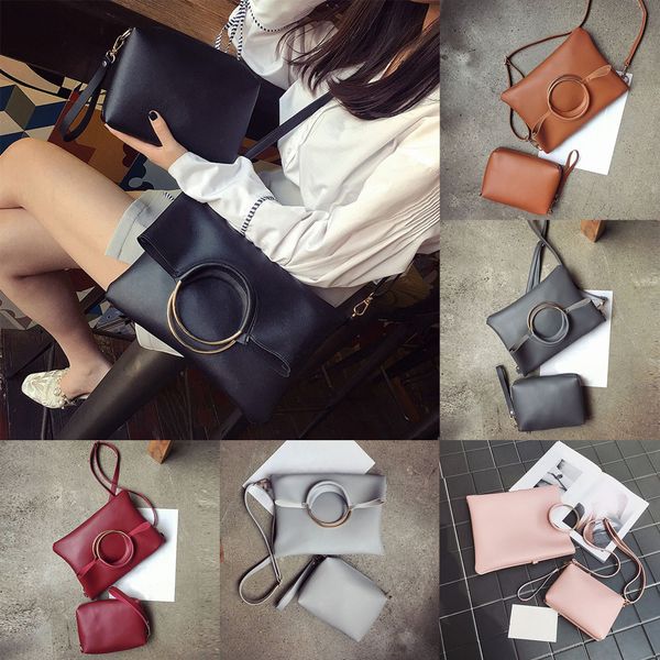 

women's fashion leather circle ring shoulder bags bags for women solid color wild with corssbody bag+ wallet damen taschen#35