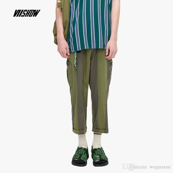 

viishow 2019 summer new casual pants men men's nine pants striped stitching youth male army green trousers kc1120192, Black