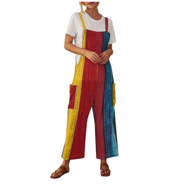 

ostrich jumpsuit women fashion striped patchwork spaghetti-strap rompers casual loose pockets playsuit pants overalls, Black;white