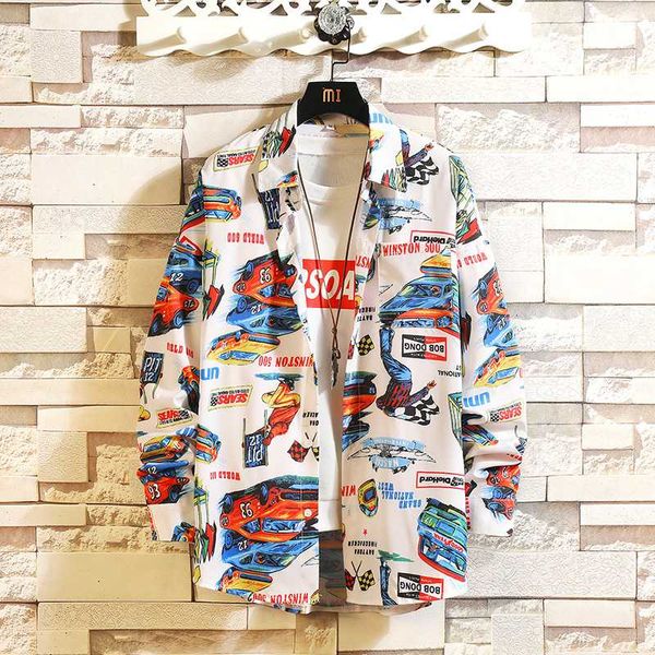 

мужская рубашка с длинным рукавом свободные японские уличные печати мода 2020 повседневные рубашки плюс азиатский размер -5xl, White;black