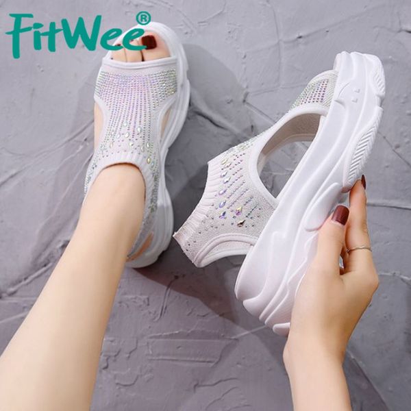 

fitwee women sandals thick bottom fashion woman summer shoes bling elastic outdoor usual woman shoes footwear size 34-39, Black