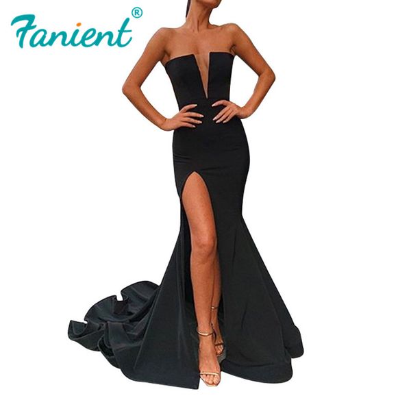 

black maxi evening party dresses vestidos largos split deep v dress robe femme elegant women long bodycon women's dresses, Black;gray
