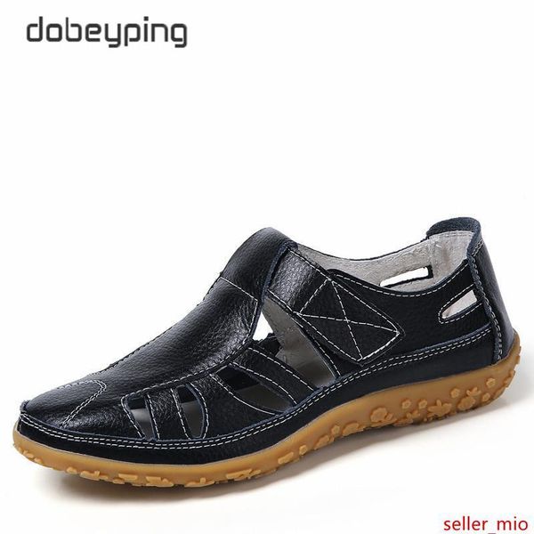 

dobeyping genuine leather women flats hollows woman shoes summer women s loafers breathable beach female sandals big size