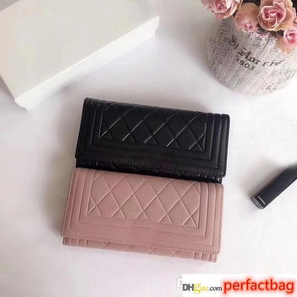 

2018 fashoin wallets women classic diamond latticere real genuine leather 19cm hardware long wallet, Red;black