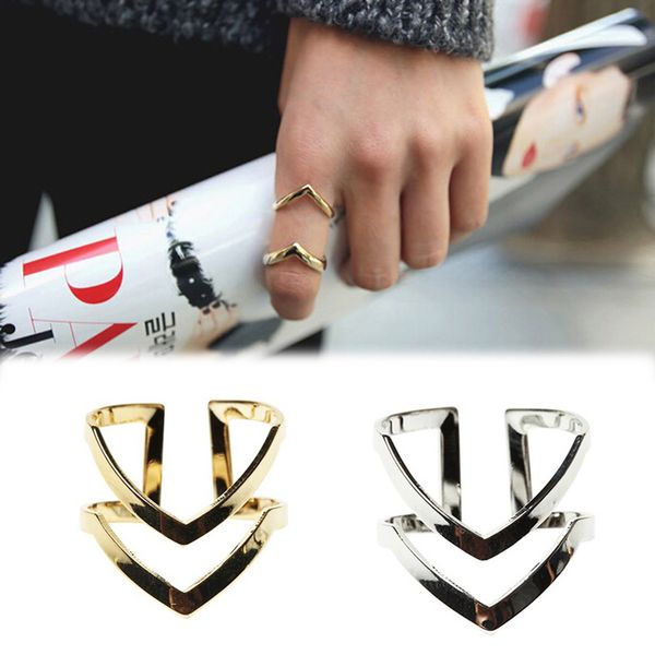 

fashion gold color silver color double v-shaped half opened adjustable vintage woman rings charming jewelery ring, Golden;silver