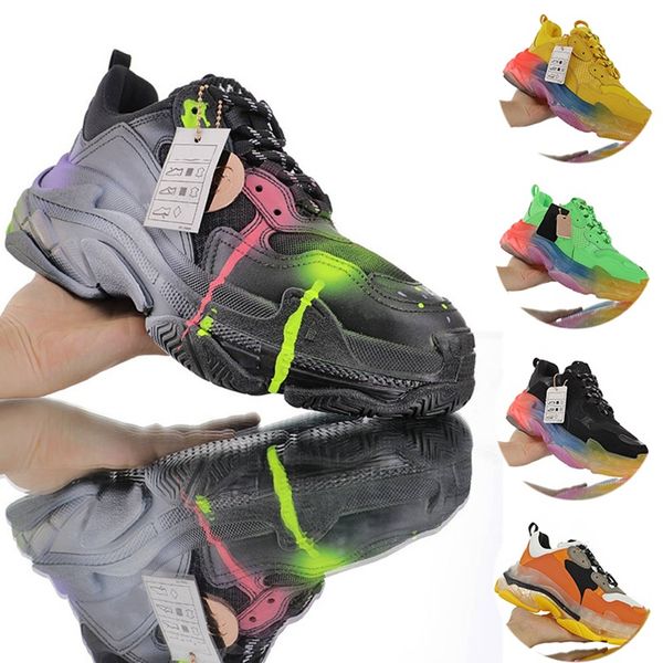 

new multicolor neon yellow triple s rainbow clear sole trainers triple s size us4-11 mens womens luxury dad platform designer casual shoes, Black