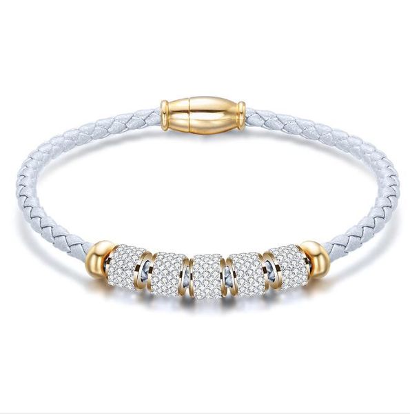 

korean fashion titanium steel leather female bracelet leather braided bracelet stainless steel magnet buckle bracelet wy1080, Golden;silver