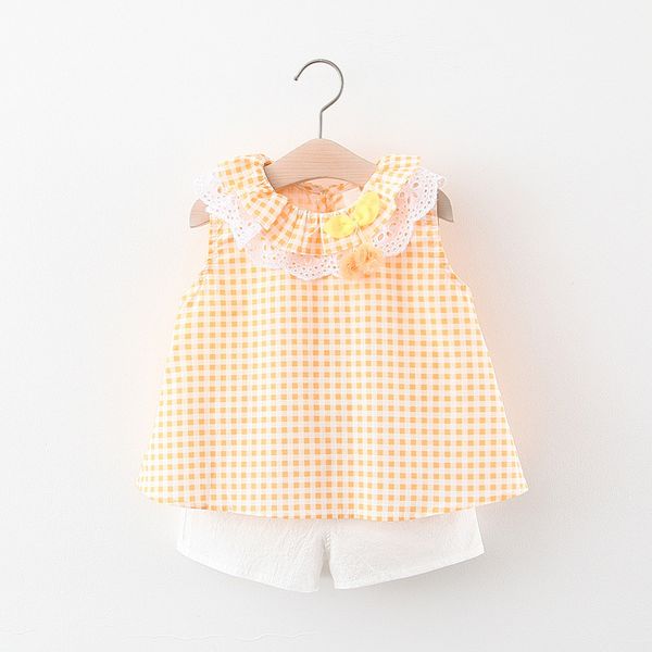 

новорожденные девочки одежда рукавов plaid топы и шорты 2pcs детская одежда летний женский пляжный костюм 0-24м, White