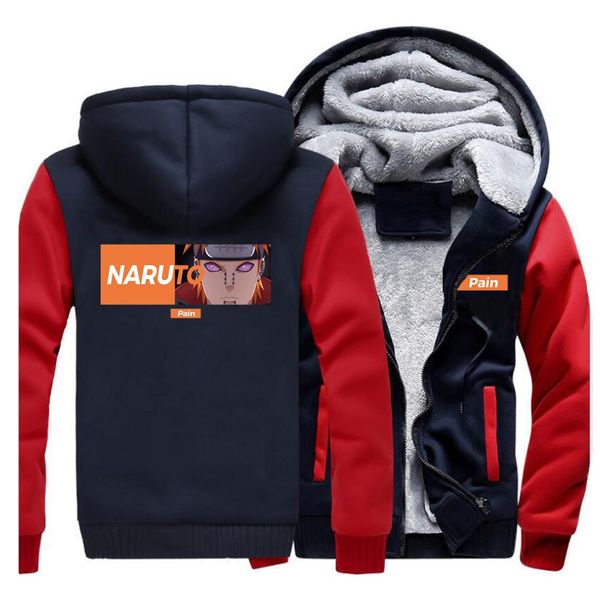 

winter warm men's hoodies naruto quality coat man japan anime harajuku zipper jacket male sweatshirt akatsuki print streetwear, Black