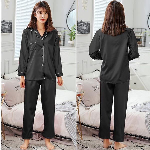 

женщины удобные пижамы плюс размер с длинным рукавом повседневная домашняя одежда осень твердые пижамы наборы шелковый атлас пижамы костюм, Blue;gray