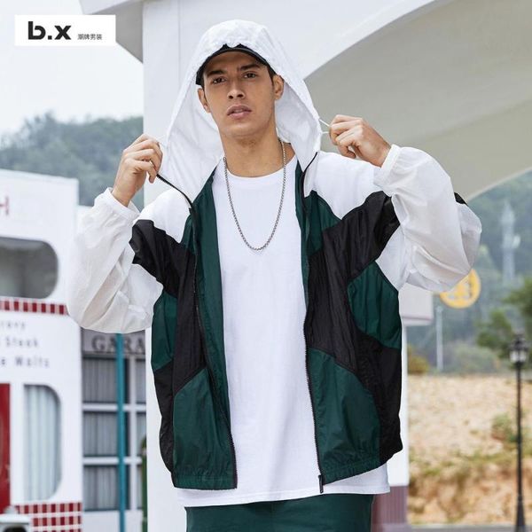 

men's jackets b .x brand 2021 summer woven multicolor stitching thin hooded sunscreen clothing, Black;brown