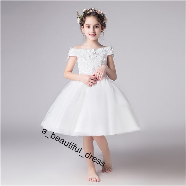 

white bead decoration long flower girl dress new girl ball gown pageant wedding party exchange dress ball beauty shoulder dress fg1270, White;blue