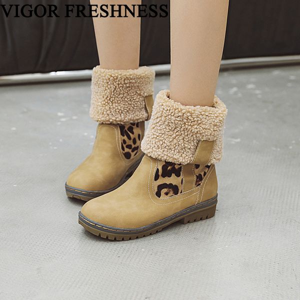 

vigor freshness winter women boots flat heels shoes woman mid-calf boots autumn snow leopard shoes plush sizes 48 my340, Black