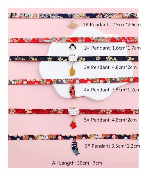 

классический японский стиль лента веревка кукла колье милые романтические женщины девушки вентилятор гейша кошка карп кулон короткое ожерель, Silver