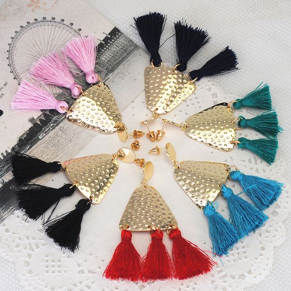 

temperament tassel earring long earring silk thread earring geometric gold earrings, Golden