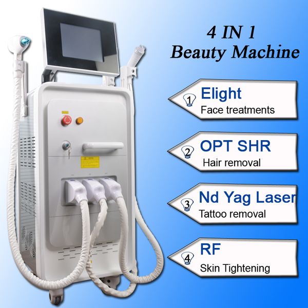 

4 in 1 beauty equipment opt shr hair removal e-light ipl rf pigments acne removal nd yag laser tattoo removal multifunction machine, Black