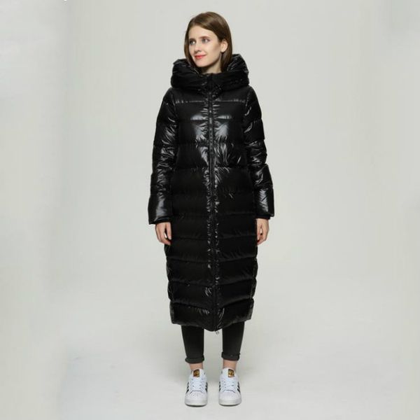 

womens designer down coat parkas fashion solid color thick down womens bright hooded long down parkas luxury keep warm coat, Black