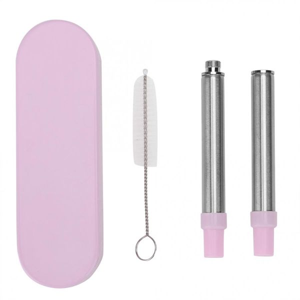 

portable straw stainless steel collapsible straw portable reusable with cleaning brush pink