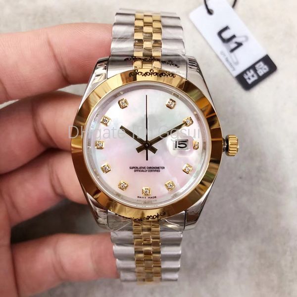 

men's luxury watch just style 41mm white diamond dial sapphire glass rose gold and silver strap automatic movement original folding buc, Slivery;brown